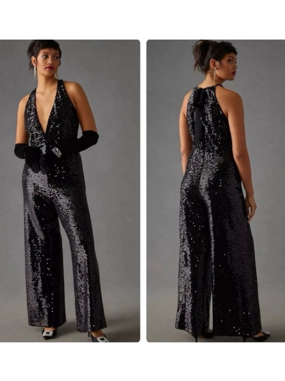 Anthropologie Hutch Black Plus Size Sequin Jumpsuit Size 24W